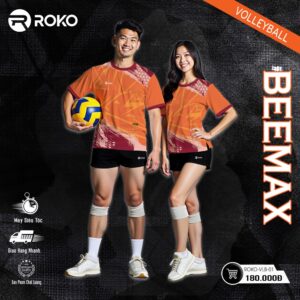 Đồng Phục Bóng Chuyền ROKO BEEMAX Màu Cam Cháy Red Đô Tia Sét