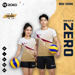 Áo thể thao ROKO ZERO VLB-05 – trắng phối vàng beige, thiết kế unisex