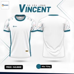Áo Cầu Lông Vincent Màu Trắng - Viền Xanh Pastel Năng Động