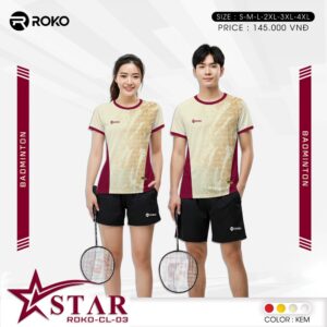 Áo cầu lông STAR ROKO-CL-03 màu kem đỏ bordo