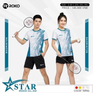 Áo Cầu Lông Roko 03 Star – Trắng Xanh Dương Năng Động
