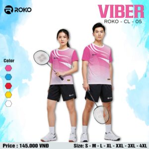 Áo cầu lông ROKO CL-05 Viber màu hồng cánh sen phối trắng
