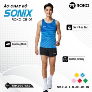 Áo chạy bộ SONIX ROKO-CB-01 màu xanh bích thiết kế 3D năng động