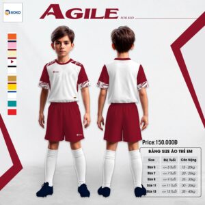 Bộ quần áo thể thao trẻ em AGILE trắng đỏ đô