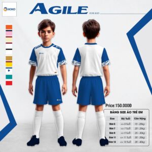 Bộ đồ thể thao trẻ em ROKO AGILE màu trắng phối xanh dương