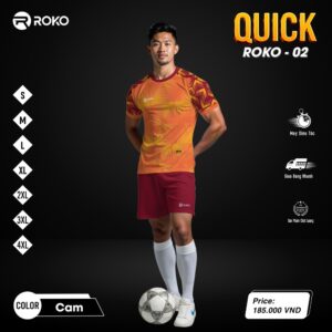 QUICK ROKO-02 Màu Cam Ombre & Đỏ Đô - Bộ Quần Áo Bóng Đá Không Logo