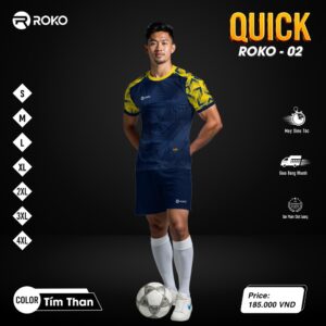 Áo thể thao ROKO QUICK - 02 màu tím than họa tiết vàng