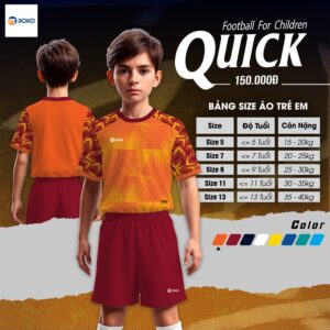 Bộ Quần Áo Bóng Đá Trẻ Em ROKO QUICK Màu Cam Năng Động