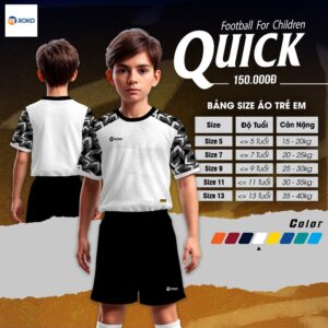 Bộ đồ bóng đá trẻ em Roko Quick – Màu Trắng Zigzag Cá Tính