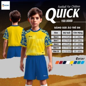 Áo bóng đá trẻ em ROKO QUICK màu vàng phối xanh dương