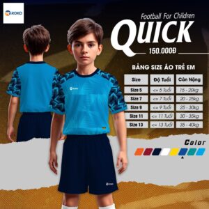 Áo Bóng Đá Trẻ Em Màu Xanh Biển Navy ROKO 02 Quick - Thoáng Mát & Cá Tính