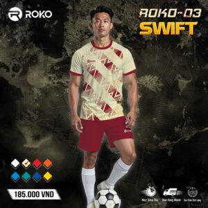 Áo đá banh ROKO-03 SWIFT màu kem đỏ nổi bật và sang trọng