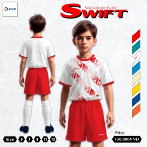 Bộ Quần Áo Thể Thao Trẻ Em ROKO Swift Màu Trắng Đỏ - Năng Động Và Nổi Bật