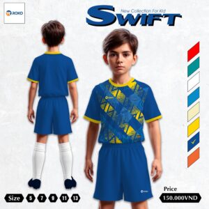 Áo thể thao trẻ em SWIFT màu xanh dương đậm - phối vàng nổi bật