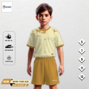 Bộ quần áo thể thao thiếu nhi ROKO màu kem phối nâu – Thoáng mát, năng động, thời trang