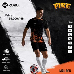 Áo Bóng Đá ROKO FIRE Màu Đen - Thiết Kế Ngầu, Chuẩn Phom