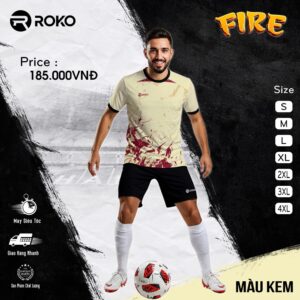 Áo đá banh ROKO FIRE màu kem không logo