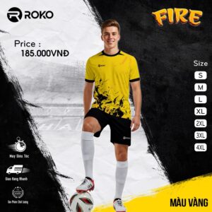 Áo bóng đá ROKO FIRE màu vàng – Thiết kế ngọn lửa bùng cháy đậm chất thể thao