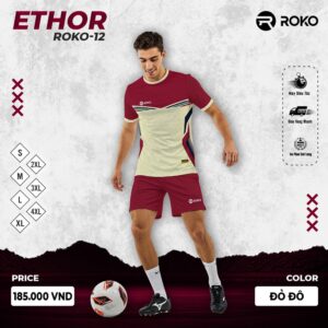 Áo thể thao ETHOR ROKO-12 màu đỏ đô phối kem – cá tính, nổi bật, cực chiếc